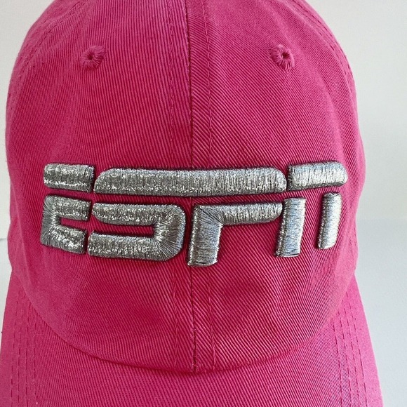 ESPN Baseball Hat Cap Embroidered Logo Adjustable Pink Silver Adult Strapback - Picture 2 of 10